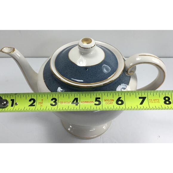 NIKKO Double Phoenix Ironstone Riviera Slate Blue Teapot Made in Japan RARE! - Picture 11 of 13